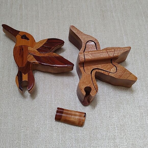 Wooden Hand Crafted Hummingbird Puzzle Box - Picture 7 of 9